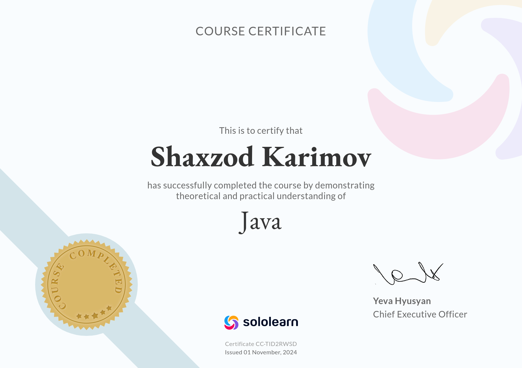 Java Certificate