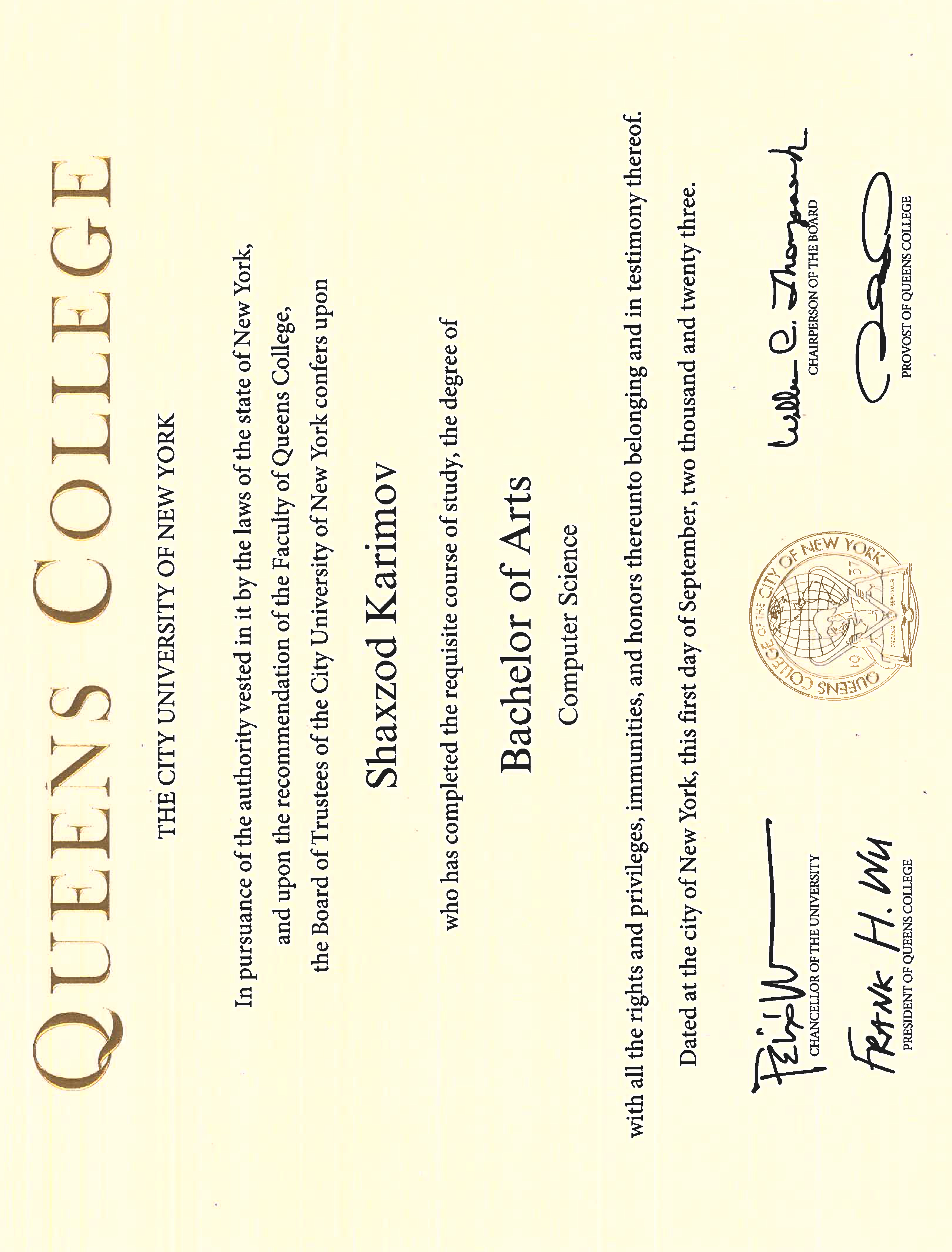 Bachelor's Certificate